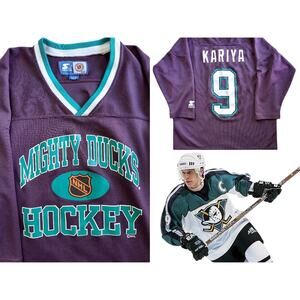 Paul KARIYA Anaheim Mighty Ducks 90s STARTER jersey yth L/XL purple NHL vintage